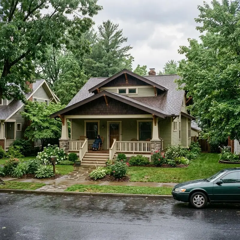 Craftsman bungalow with a dark shingle roof and front porch